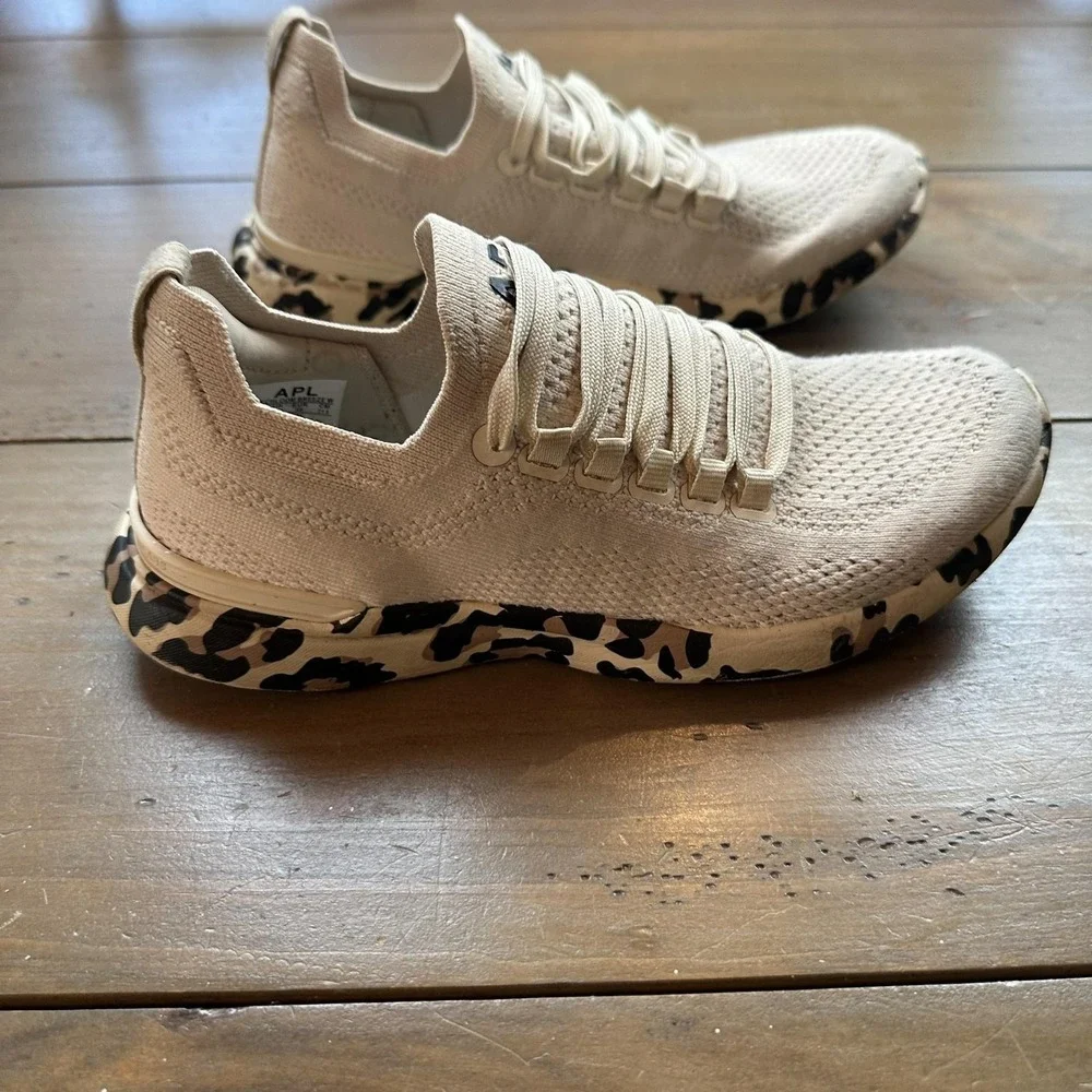 APL TechLoom Breeze Shoes Womens Size 5 Beige Leopard Running‎ Knit Sneakers